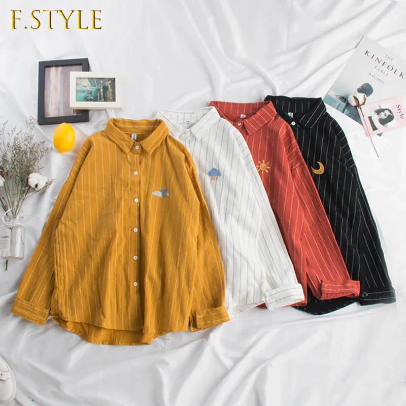 Striped Vintage Women Shirts V-neck Turn-down Collar Long-sleeved Loose Preppy Style Office Lady Elegant Embroidery Shirts Tops
Striped Vintage Women Shirts V-neck Turn-down Collar Long-sleeved Loose Preppy Style Office Lady Elegant Embroidery Shirts Tops