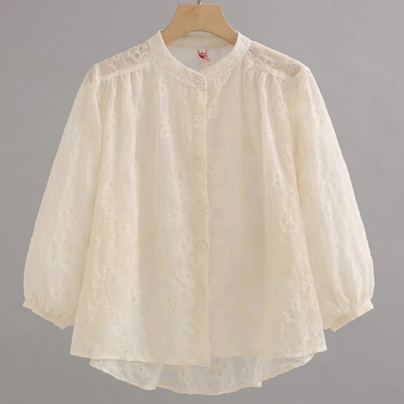 Plus Size Women Shirt 2023 Summer Puff Sleeve Voile Embroidery Tops Loose Blouses Oversized Curve Clothes T77-043
Plus Size Women Shirt 2023 Summer Puff Sleeve Voile Embroidery Tops Loose Blouses Oversized Curve Clothes T77-043
