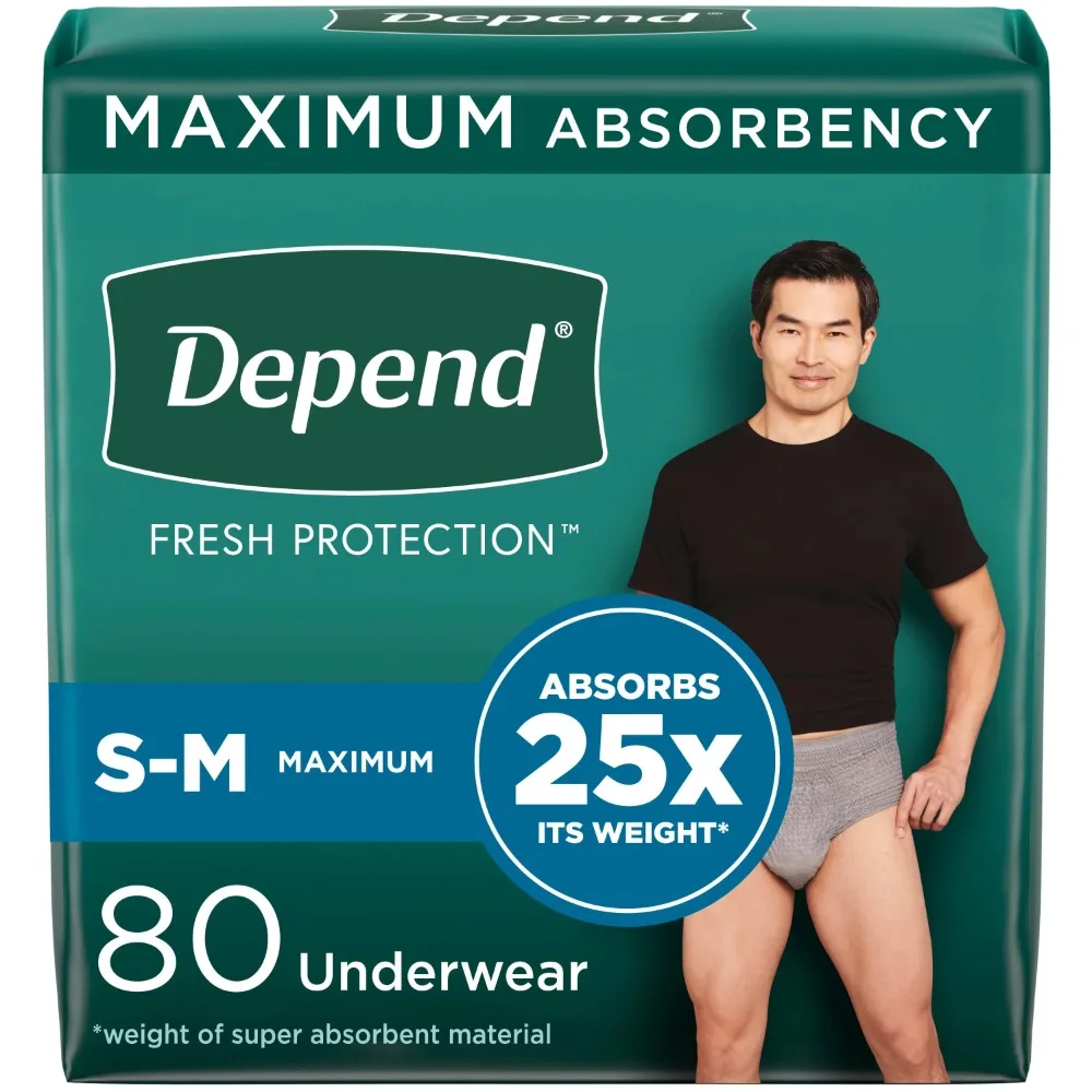 

Depend Grey 80Ct Fresh Protection Adult Incontinence Underwear for Men, Maximum, S/M