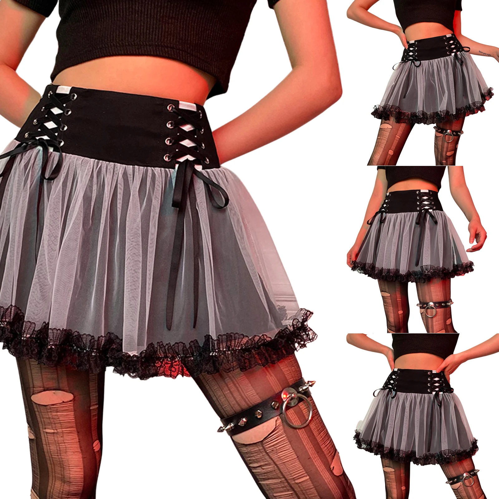 Women Tulle Patchwork Skirt Hollowed Cross Bandage High Waist Lace Decoration Hem Short Dresses Fashion Sexy Women Skirt
Women Tulle Patchwork Skirt Hollowed Cross Bandage High Waist Lace Decoration Hem Short Dresses Fashion Sexy Women Skirt