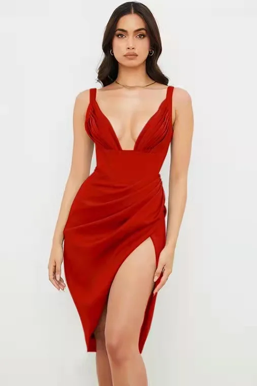 New 2023 V-neck Solid color suspender sexy slit dress for women vintage ladies maxi dress
New 2023 V-neck Solid color suspender sexy slit dress for women vintage ladies maxi dress