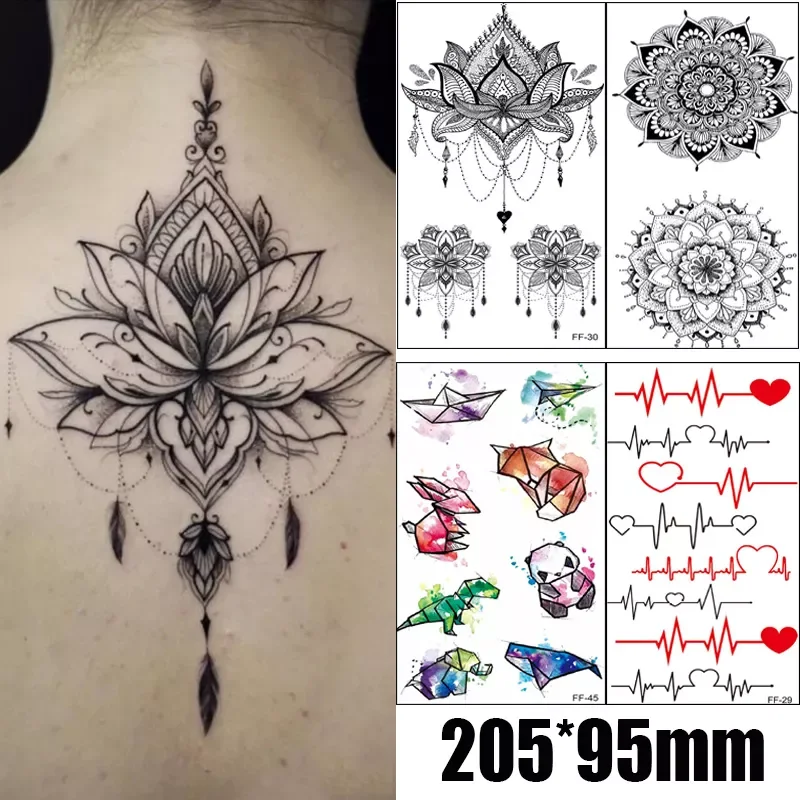 Waterproof Temporary Tattoo Stickers Panda Wind Chimes Chest Lace Mandala Tattoos Flower Body Art Arm Fake Tatoo Women Men
Waterproof Temporary Tattoo Stickers Panda Wind Chimes Chest Lace Mandala Tattoos Flower Body Art Arm Fake Tatoo Women Men