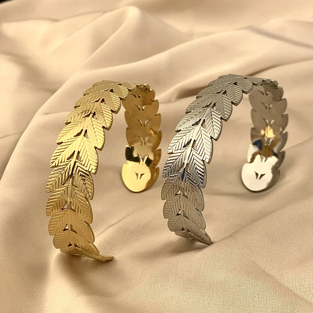 316L Stainless Steel Leaf Feather Bangle For Women Hip Hop Adjustable C-Shape Cuff Bracelet Girls Casual Jewelry Gifts
316L Stainless Steel Leaf Feather Bangle For Women Hip Hop Adjustable C-Shape Cuff Bracelet Girls Casual Jewelry Gifts