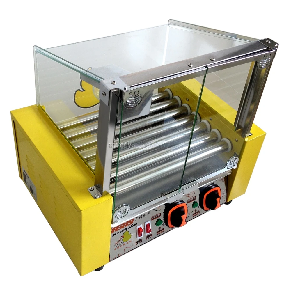 Electric mini yellow color 7 roller Hot dog Grill / sausage making machine with glass cover XHK-007
Electric mini yellow color 7 roller Hot dog Grill / sausage making machine with glass cover XHK-007
