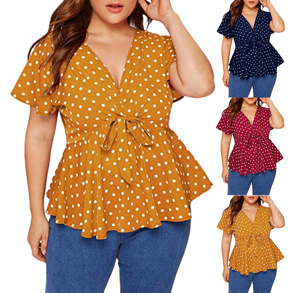 Fashion Large Size Blouses T-Shirt Ruffle Women Top Blouses Polka Dot Printed Plus Size Ladies A-Line V-Neck Tee Shirt T-Shirt
Fashion Large Size Blouses T-Shirt Ruffle Women Top Blouses Polka Dot Printed Plus Size Ladies A-Line V-Neck Tee Shirt T-Shirt