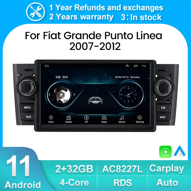 

Android All In One Car Video Player Intelligent System BT Carplay For Fiat Grande Punto Linea 2007-2012 Radio RDS GPS Navigation