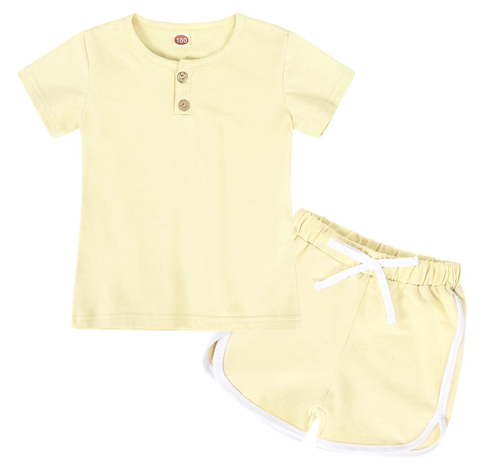 Children's Summer Fashion Casual Solid Color Round Neck Short Sleeve Button Top And Shorts Two Piece Set Clothing For Young Girl
Children's Summer Fashion Casual Solid Color Round Neck Short Sleeve Button Top And Shorts Two Piece Set Clothing For Young Girl