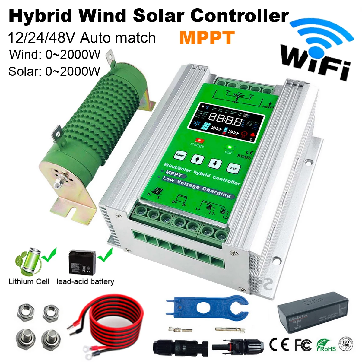 12V 24V 48V 4000W Wind Solar Hybrid Charge Controller, MPPT Charge for Solar Panel Wind Turbine, for Lithium Lead Acid Battery
12V 24V 48V 4000W Wind Solar Hybrid Charge Controller, MPPT Charge for Solar Panel Wind Turbine, for Lithium Lead Acid Battery