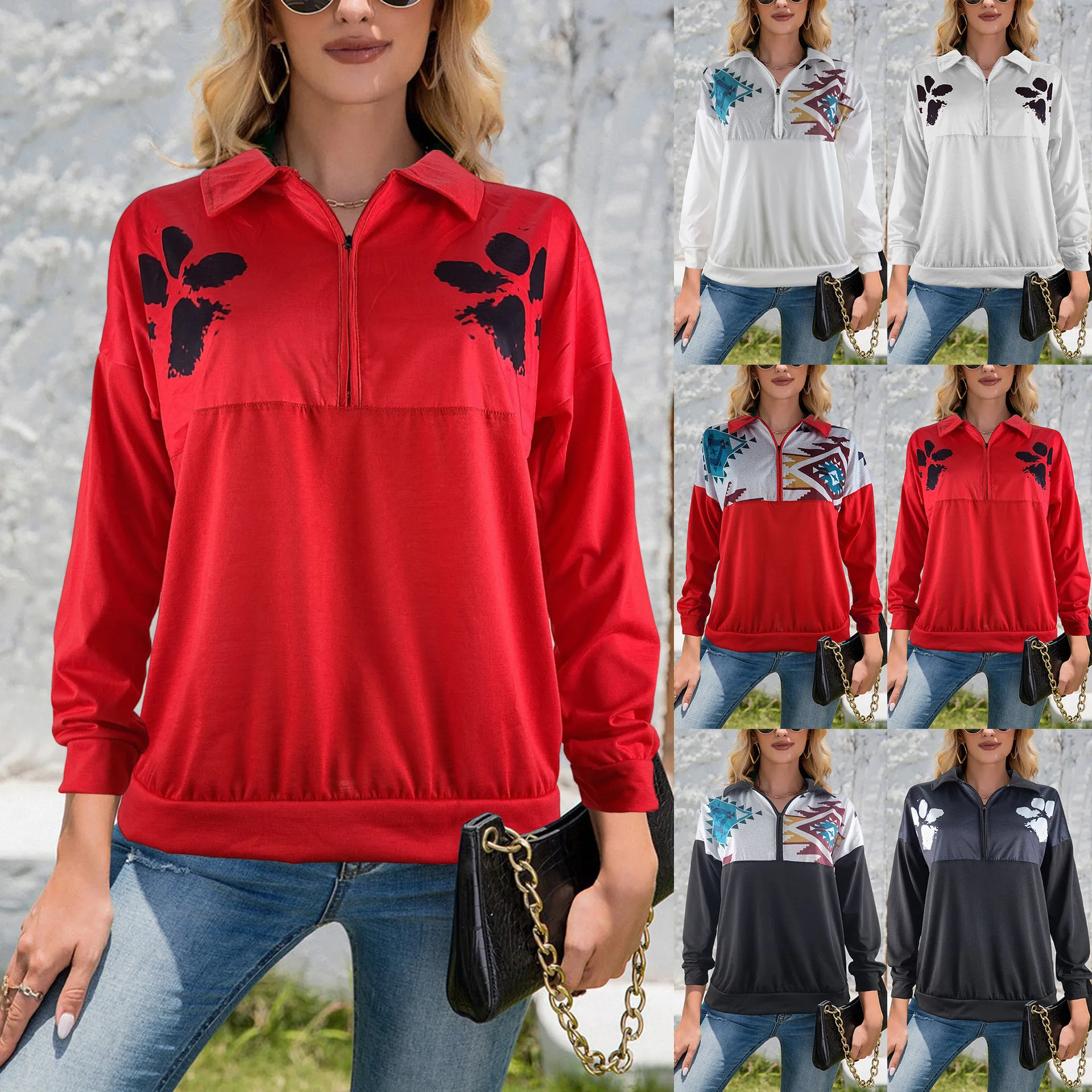 2022 Autumn Winter New Pullover Lapel Zipper Foot Pattern Hoodie European and American Women's Wear
2022 Autumn Winter New Pullover Lapel Zipper Foot Pattern Hoodie European and American Women's Wear