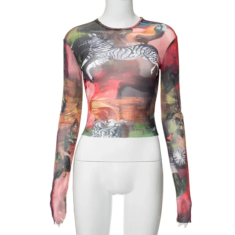 Autumn/Winter Printed Long Sleeve Mesh Top Women O-neck Spicy Girl Cropped Top Female Casual Solid Tshirt Hot Girls Tops & Tees
Autumn/Winter Printed Long Sleeve Mesh Top Women O-neck Spicy Girl Cropped Top Female Casual Solid Tshirt Hot Girls Tops & Tees