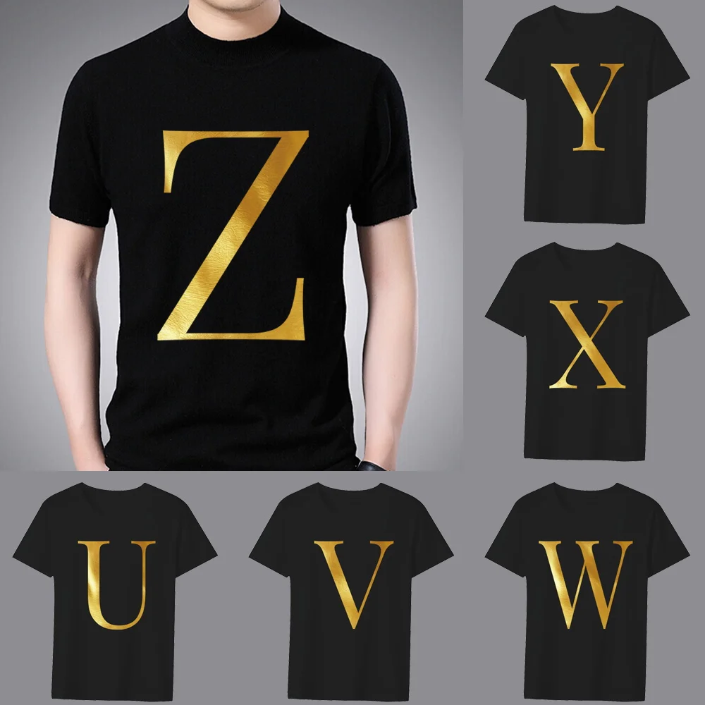 Fashion T-shirt Black Men's 26 English Letters Gold Printing Pattern Series Casual Round Neck Commuter Comfortable Top T-shirt
Fashion T-shirt Black Men's 26 English Letters Gold Printing Pattern Series Casual Round Neck Commuter Comfortable Top T-shirt
