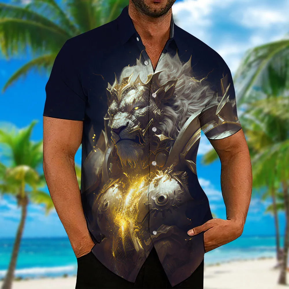 Black Shirt Men'S Tops Short Sleeve Summer New 3d Printed Valor Lion Pattern Lapel Oversized Shirt Casual Comfortable Clothing
Black Shirt Men'S Tops Short Sleeve Summer New 3d Printed Valor Lion Pattern Lapel Oversized Shirt Casual Comfortable Clothing