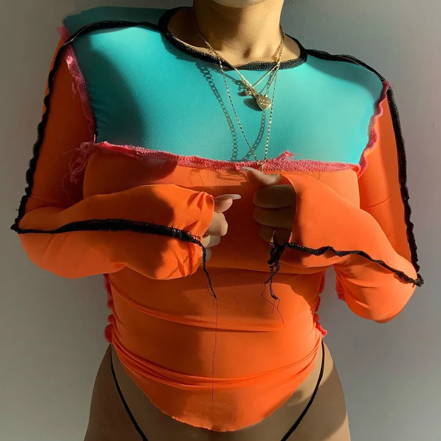Contrast Color Patchwork Long-sleeved T-shirt Women 2022 Autumn Splicing Street Casual Wear Cool Mesh Top Punk Top T-shirt Women
Contrast Color Patchwork Long-sleeved T-shirt Women 2022 Autumn Splicing Street Casual Wear Cool Mesh Top Punk Top T-shirt Women