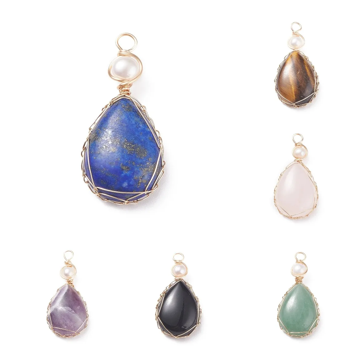 Pandahall 10Pcs Natural Stone Copper Wire Wrapped Teardrop Pendants With Natural Pearl for Necklace Earring Jewelry Finding Gift
Pandahall 10Pcs Natural Stone Copper Wire Wrapped Teardrop Pendants With Natural Pearl for Necklace Earring Jewelry Finding Gift