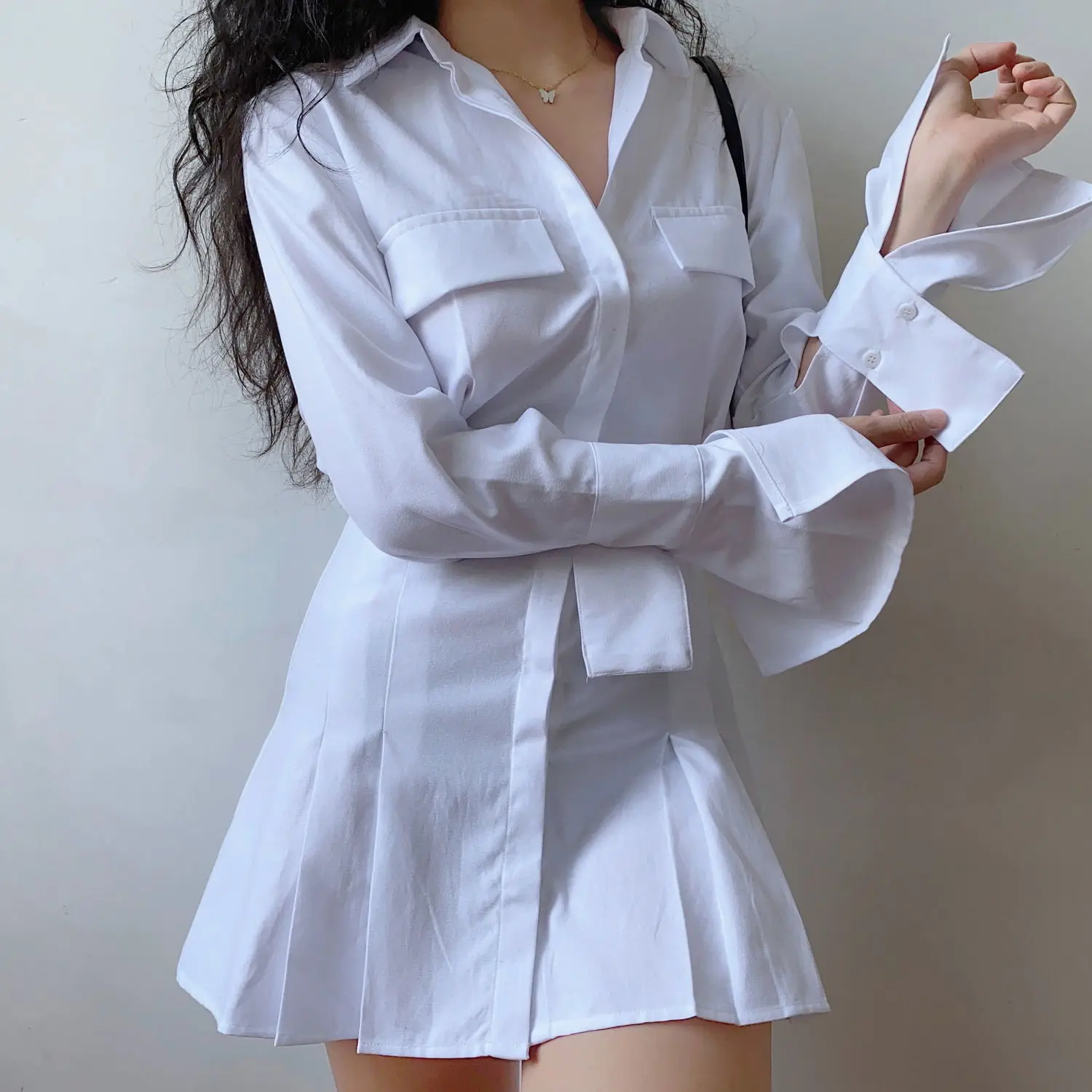 Women Blouse European American Style Hot Girl Pleated Shirt Dress Women's Flared Long Sleeve Blusas Ropa De Mujer
Women Blouse European American Style Hot Girl Pleated Shirt Dress Women's Flared Long Sleeve Blusas Ropa De Mujer