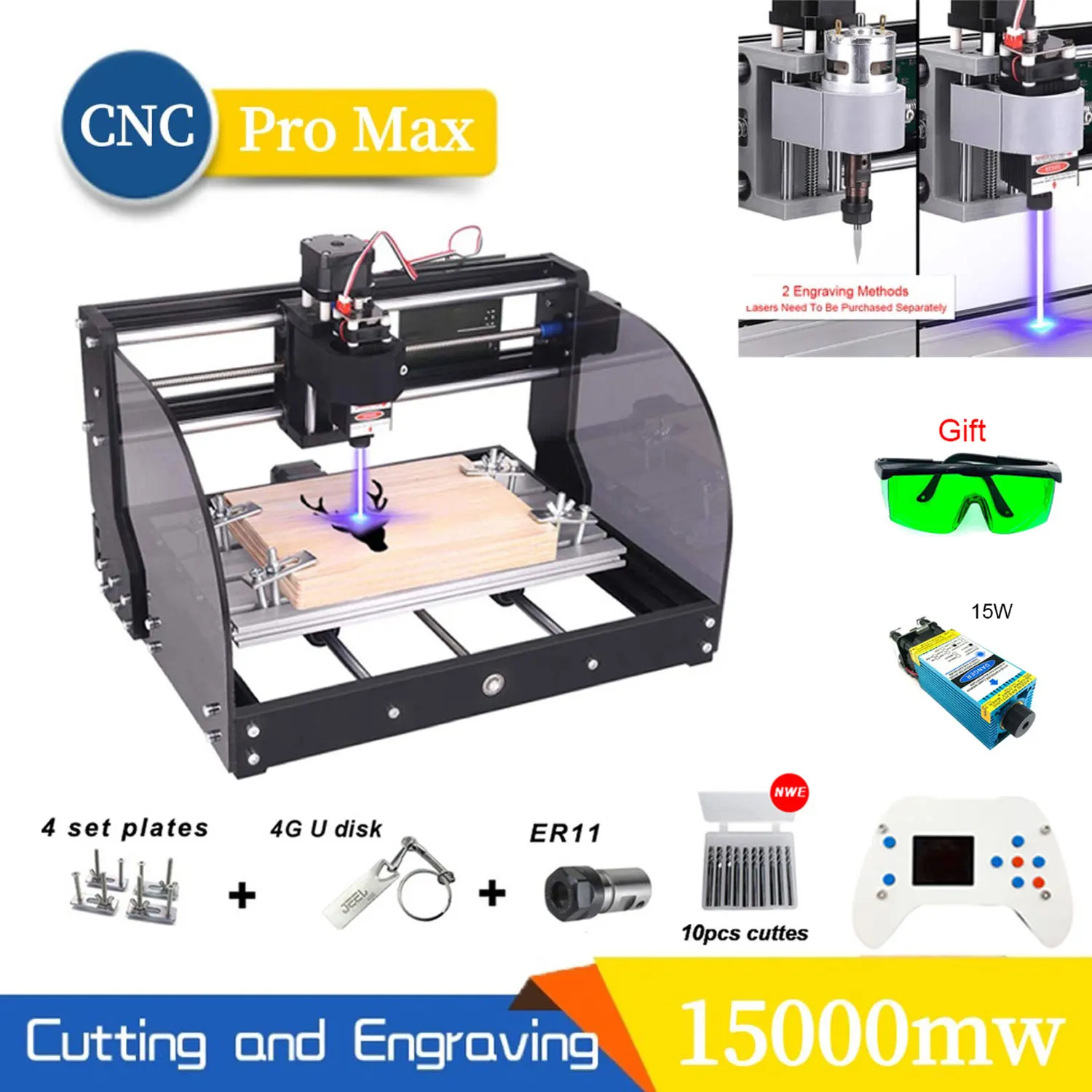CNC PRO Max Laser Engraver Wood Router Machine 3-Axis GRBL 3018 DIY Engraving Machine for Wood PCB PVC Mini CNC Crave Engraver
CNC PRO Max Laser Engraver Wood Router Machine 3-Axis GRBL 3018 DIY Engraving Machine for Wood PCB PVC Mini CNC Crave Engraver