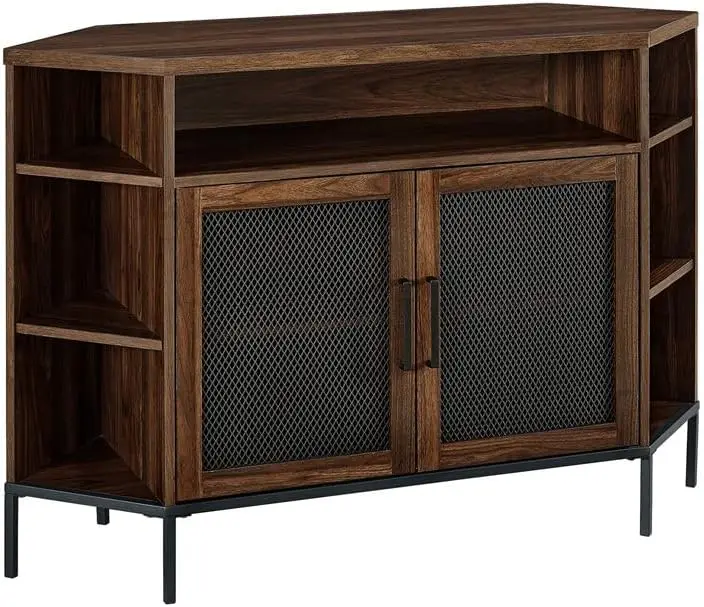 Metal Mesh and Wood Corner Universal TV Stand with Open Shelves Cabinet Doors Storage for TV's up to 55" Flat Screen Liv 
Metal Mesh and Wood Corner Universal TV Stand with Open Shelves Cabinet Doors Storage for TV's up to 55" Flat Screen Liv