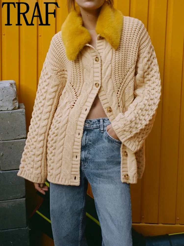 TRAF Cable Knitted Cardigan Woman Faux Fur Cardigan Women Long Sleeve Knit Sweater Female 2022 Warm Winter Women's Jackets
TRAF Cable Knitted Cardigan Woman Faux Fur Cardigan Women Long Sleeve Knit Sweater Female 2022 Warm Winter Women's Jackets
