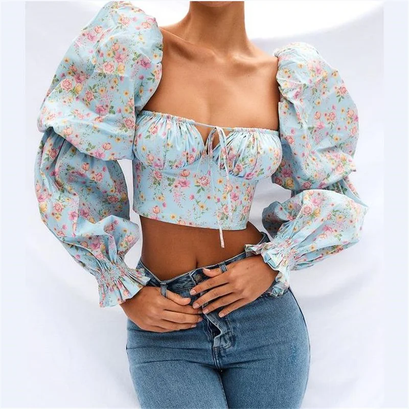 Women Puff Sleeve Floral Blouse Ladies Vintage Tie-up Square Collar Ruched Chest Wrap Crop Tops Fashion Chic Backless Pullovers
Women Puff Sleeve Floral Blouse Ladies Vintage Tie-up Square Collar Ruched Chest Wrap Crop Tops Fashion Chic Backless Pullovers