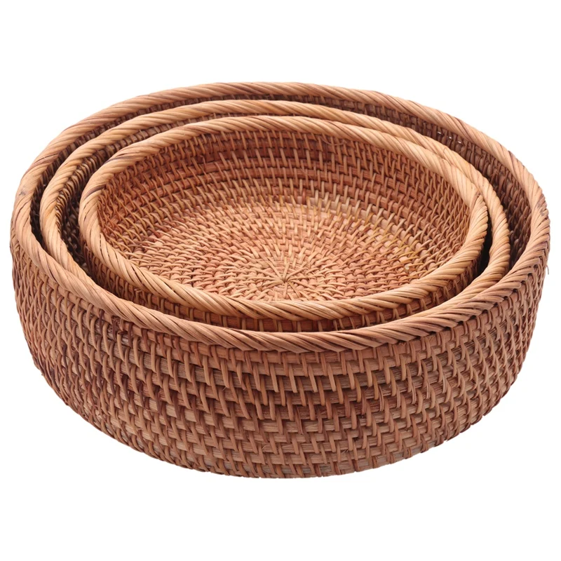 Hadewoven Round Rattan Fruit Basket Wicker Food Tray Weaving Storage Holder Dinning Room Bowl (3-Size Kit)
Hadewoven Round Rattan Fruit Basket Wicker Food Tray Weaving Storage Holder Dinning Room Bowl (3-Size Kit)
