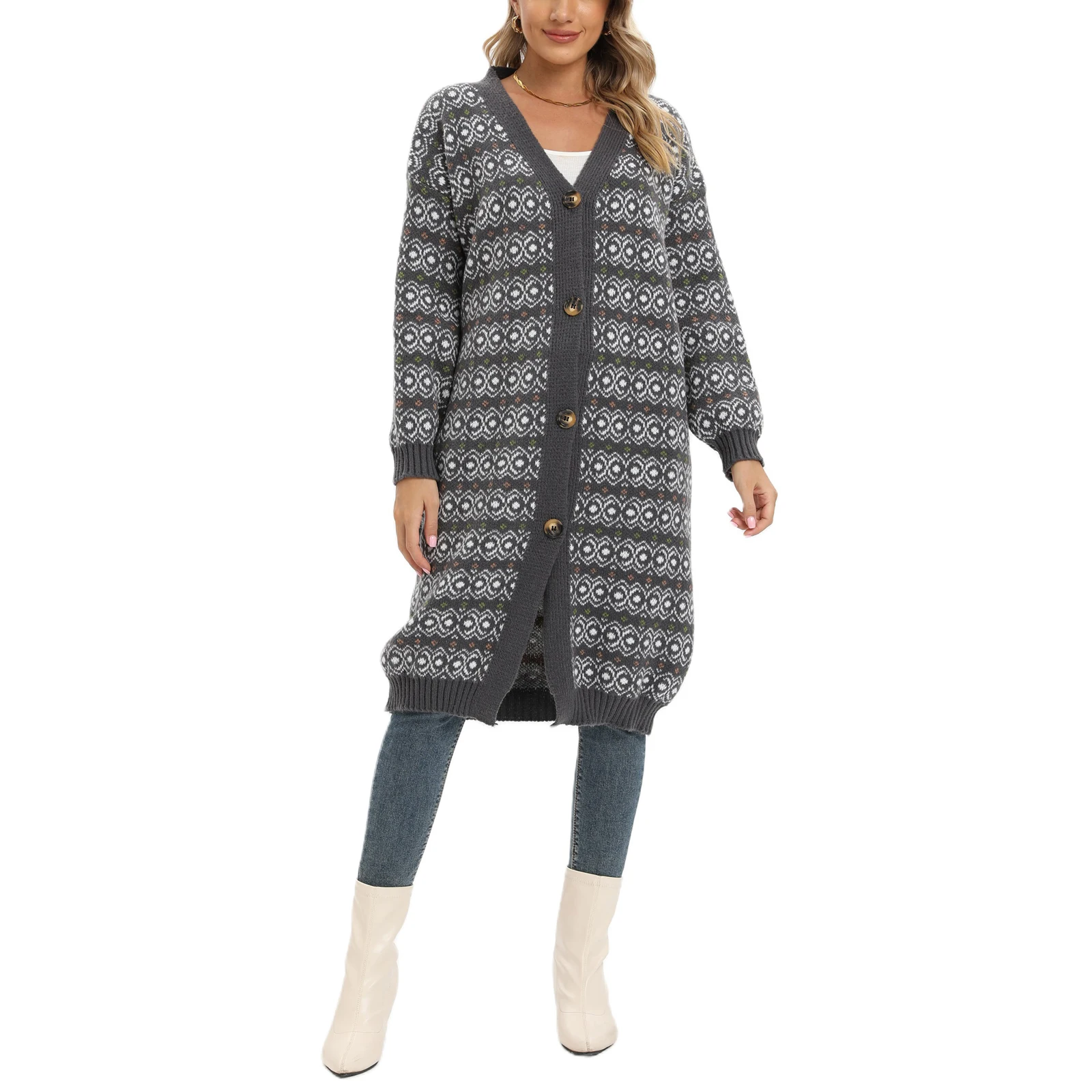 Women Button Warm Sweater Jacket Geometric Print Long Loose Casual Knit Long Cardigan Streetwear
Women Button Warm Sweater Jacket Geometric Print Long Loose Casual Knit Long Cardigan Streetwear