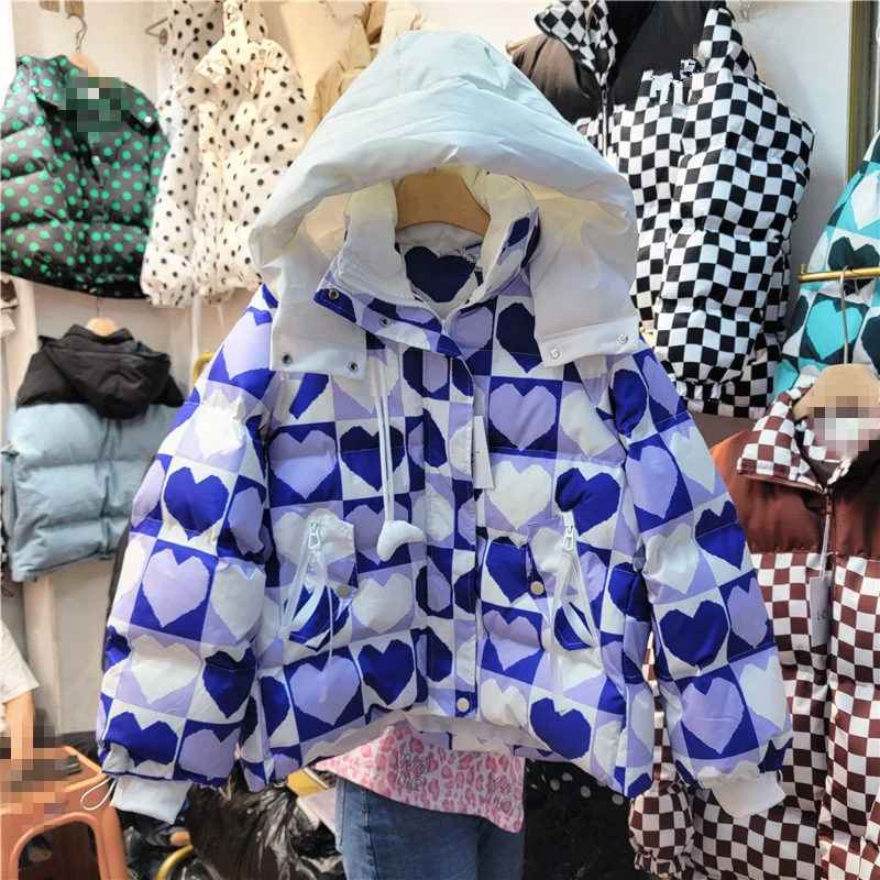 Autumn Winter Fashion Heart Print Short Hooded Down Cotton Parka Women Outerwear Loose Casual Cold-proof Warm Cotton-padded Coat
Autumn Winter Fashion Heart Print Short Hooded Down Cotton Parka Women Outerwear Loose Casual Cold-proof Warm Cotton-padded Coat