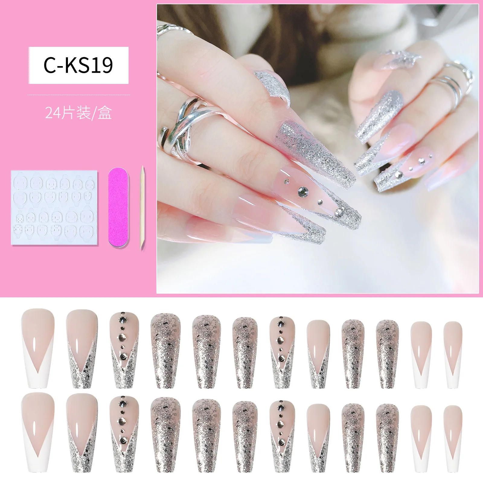 24Pcs False Nails pink Long Style Nails Artificial Fake Nails with Glue Full Cover Nail Tips Nails Press on Nail Art
24Pcs False Nails pink Long Style Nails Artificial Fake Nails with Glue Full Cover Nail Tips Nails Press on Nail Art