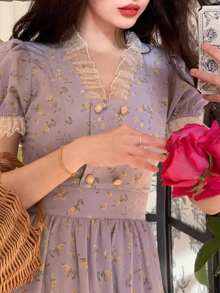 Floral Dress for Women Short Sleeve Streetwear Vintage Dresses Sweet Lace Midi V Neck Puff Sleeve 2023 New Spring Summer Dress
Floral Dress for Women Short Sleeve Streetwear Vintage Dresses Sweet Lace Midi V Neck Puff Sleeve 2023 New Spring Summer Dress