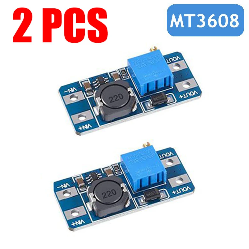 2Pcs MT3608 Adjustable Step Up Module Voltage Regulator Board 2V-24V to 5V-28V 2A Step-Up DC-DC Boost Converter
2Pcs MT3608 Adjustable Step Up Module Voltage Regulator Board 2V-24V to 5V-28V 2A Step-Up DC-DC Boost Converter