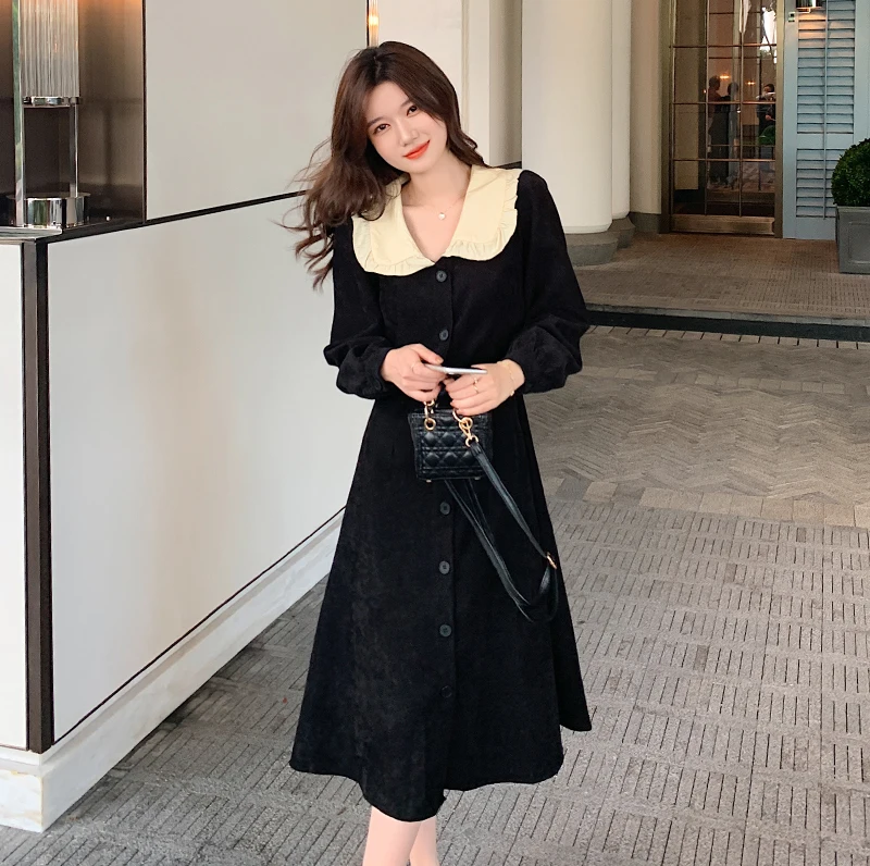 2022Spring and Spring New Korean StyleChicSweet Doll Collar Waist Slimming Corduroy Dress
2022Spring and Spring New Korean StyleChicSweet Doll Collar Waist Slimming Corduroy Dress