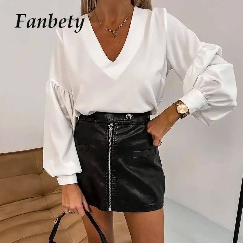 Elegant Female Deep V-neck Solid Blouse Blusa Fashion Loose Commuter Slim Top Streetwear Women Casual Lantern Long Sleeve Shirt
Elegant Female Deep V-neck Solid Blouse Blusa Fashion Loose Commuter Slim Top Streetwear Women Casual Lantern Long Sleeve Shirt