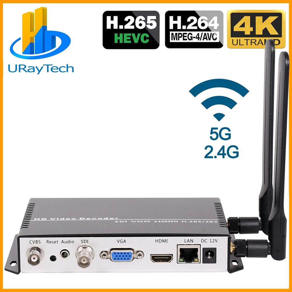 

Декодер потокового видео H.265 H.264 IP-SDI HDMI VGA CVBS, декодер IP декодер для камеры для декодирования HTTPS RTSP RTMP UDP M3U8 HLS SRT