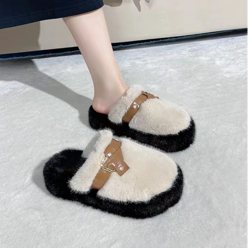 Тапочки женские короткие плюшевые, теплые однотонные Повседневные Удобные, без застежки, домашняя обувь, зима 2023