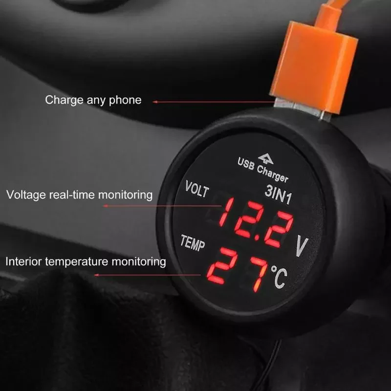 Digital Meter Monitor 3 in 1 LED USB Car Charger Voltmeter Thermometer Car Battery Monitor LCD Digital Dual Display
Digital Meter Monitor 3 in 1 LED USB Car Charger Voltmeter Thermometer Car Battery Monitor LCD Digital Dual Display