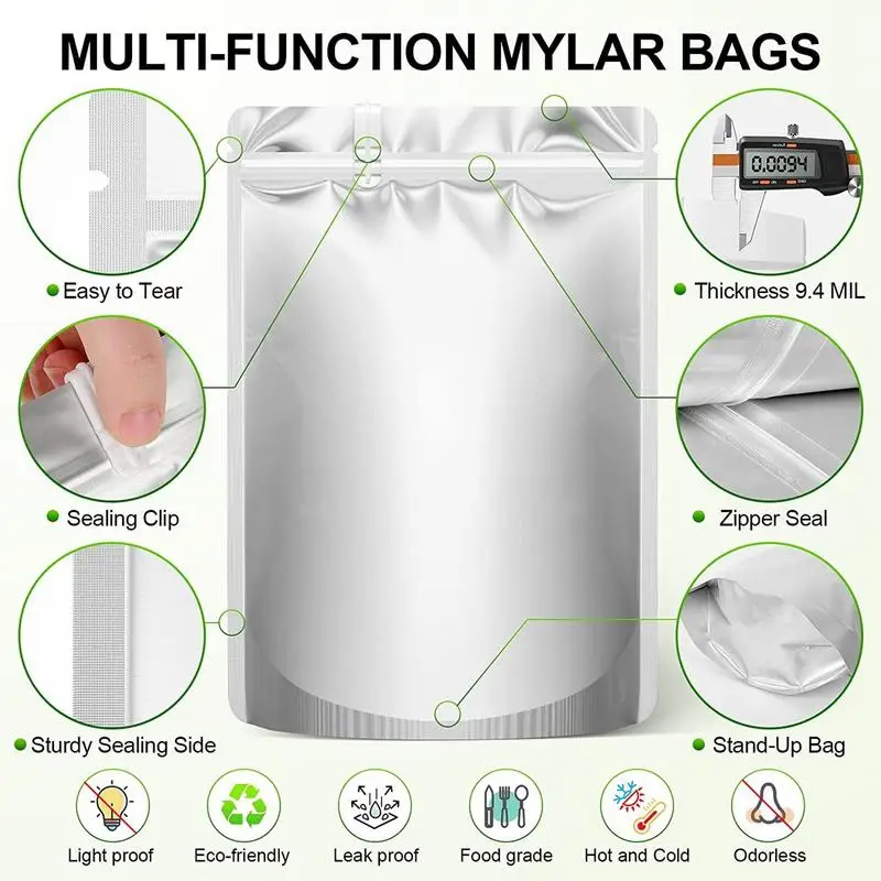 Food Storage Mylar Bags 100 Extra Thick Resealable Mylar Bags Self-Supporting Self-Sealing Bags Food Storage Bags For Grains
Food Storage Mylar Bags 100 Extra Thick Resealable Mylar Bags Self-Supporting Self-Sealing Bags Food Storage Bags For Grains