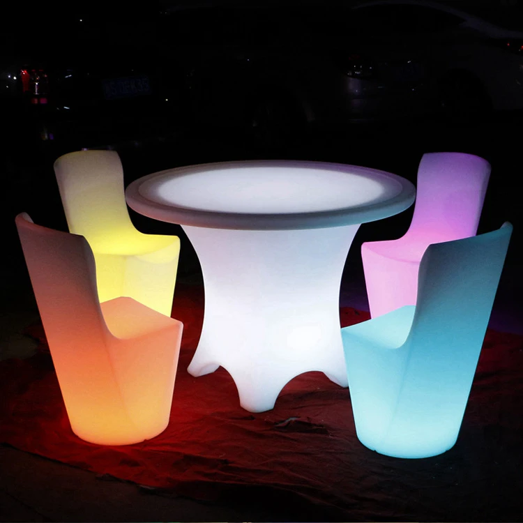 Hot selling luminous plastic table chair a table and six chairs combination furniture garden villa complete set of furniture
Hot selling luminous plastic table chair a table and six chairs combination furniture garden villa complete set of furniture