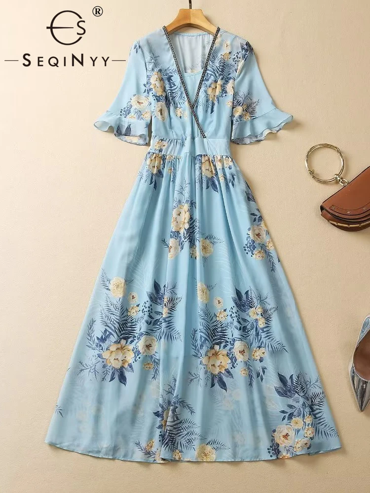 SEQINYY Casual Blue Dress Summer Spring New Fashion Design Women Runway High Street Vintage Flowers Print V-Neck Belt Chiffon
SEQINYY Casual Blue Dress Summer Spring New Fashion Design Women Runway High Street Vintage Flowers Print V-Neck Belt Chiffon
