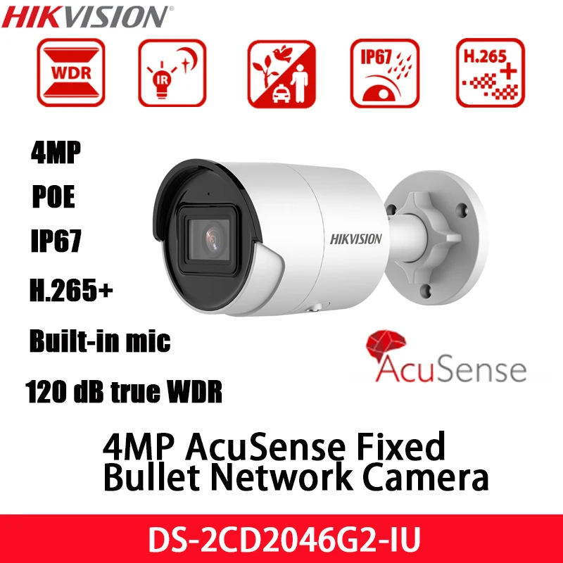 Hikvision 4MP POE AcuSense IP Camera DS-2CD2046G2-IU H.265 IP67 Built-in mic 120 dB true WDR Outdoor Bullet Network Camera
Hikvision 4MP POE AcuSense IP Camera DS-2CD2046G2-IU H.265 IP67 Built-in mic 120 dB true WDR Outdoor Bullet Network Camera