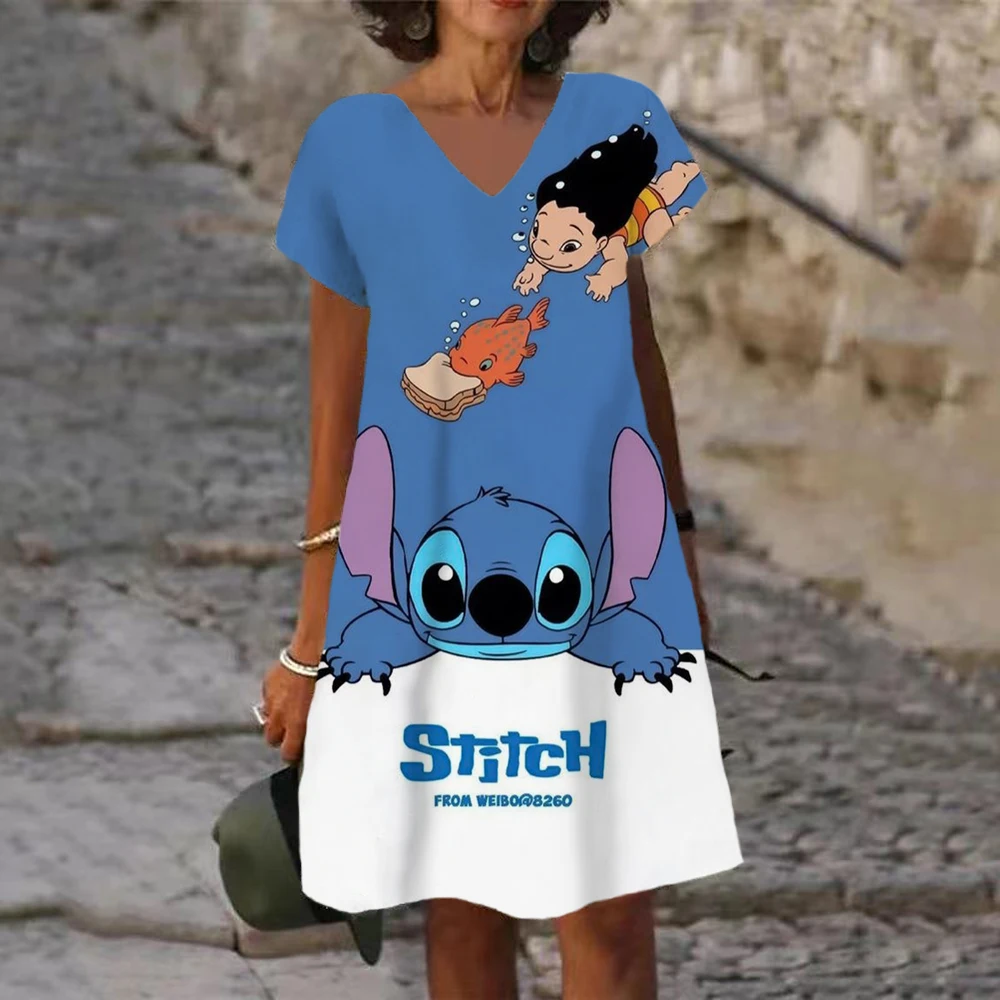 2022 Summer Dress Women New Casual Loose Disney's Lilo & Stitch Sexy Short Sleeve V-neck Letters Loose Casual Dress Vestidos
2022 Summer Dress Women New Casual Loose Disney's Lilo & Stitch Sexy Short Sleeve V-neck Letters Loose Casual Dress Vestidos