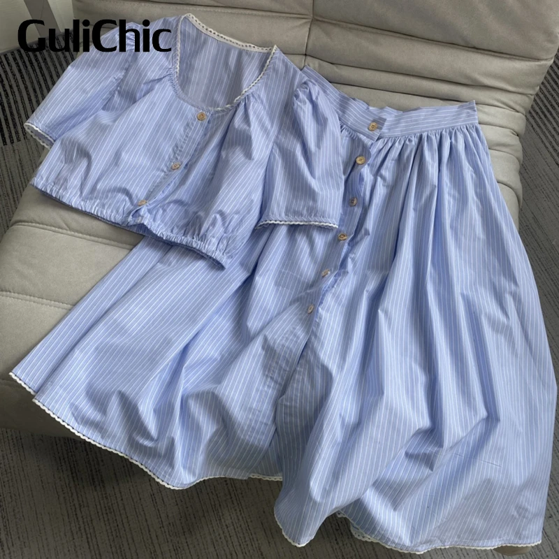 Женский однобортный комплект GuliChic 5,10 года, полосатая короткая рубашка/блузка/юбка средней длины на пуговицах
Женский однобортный комплект GuliChic 5,10 года, полосатая короткая рубашка/блузка/юбка средней длины на пуговицах