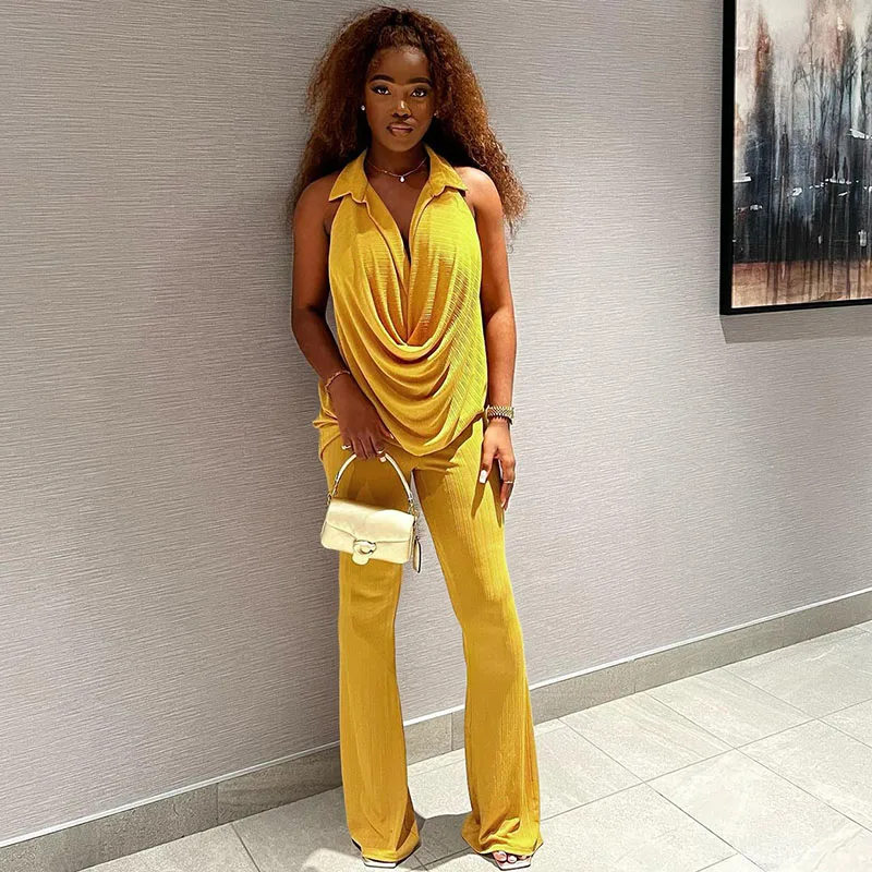 WUHE Elegant Work Wear 2 Piece Sets Women Outfit Office Lady Summer Sleeveless Ruched Top and Flare Pants Suit Matching Sets
WUHE Elegant Work Wear 2 Piece Sets Women Outfit Office Lady Summer Sleeveless Ruched Top and Flare Pants Suit Matching Sets