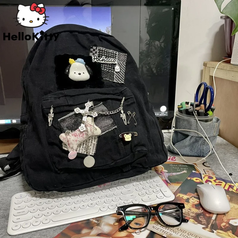 Sanrio Pochacco Backpack Splicing Black Shoulder Bag Large Capacity School Bags For Teenage Fashion Canvas Bag Korean Y2k Girls
Sanrio Pochacco Backpack Splicing Black Shoulder Bag Large Capacity School Bags For Teenage Fashion Canvas Bag Korean Y2k Girls