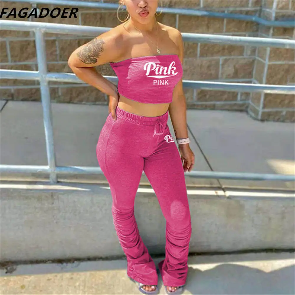 FAGADOER Sexy Sleeveless Wrap Chest Top And Stacked Pants Two Piece Sets Women PINK Letter Print Matching Outfit Streetwear 2022
FAGADOER Sexy Sleeveless Wrap Chest Top And Stacked Pants Two Piece Sets Women PINK Letter Print Matching Outfit Streetwear 2022