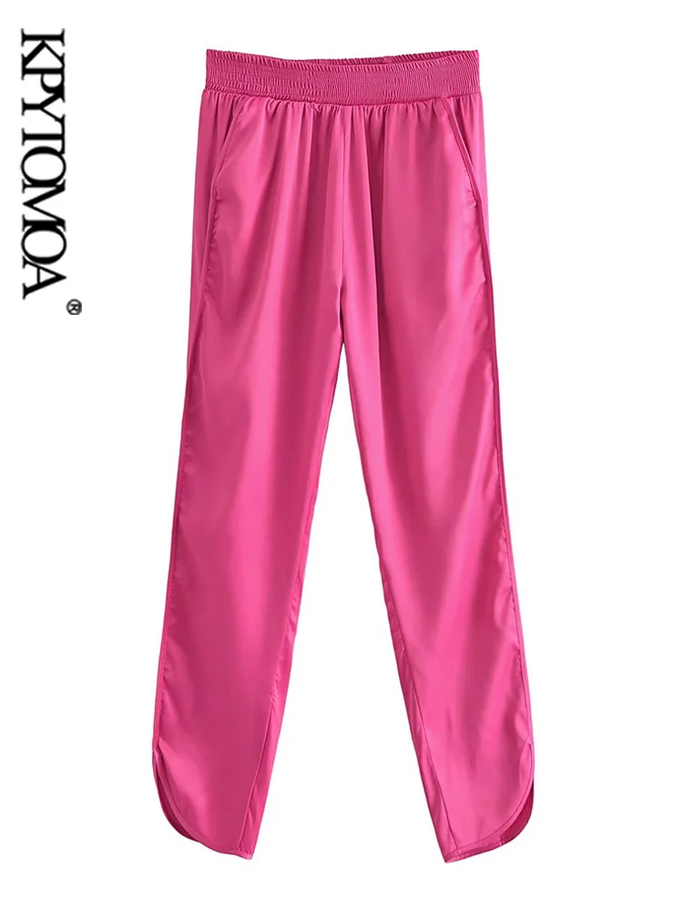 KPYTOMOA Women Fashion Side Pockets Satin Slit Hem Pants Vintage High Waist With Elastic Waistband Female Trousers Mujer
KPYTOMOA Women Fashion Side Pockets Satin Slit Hem Pants Vintage High Waist With Elastic Waistband Female Trousers Mujer