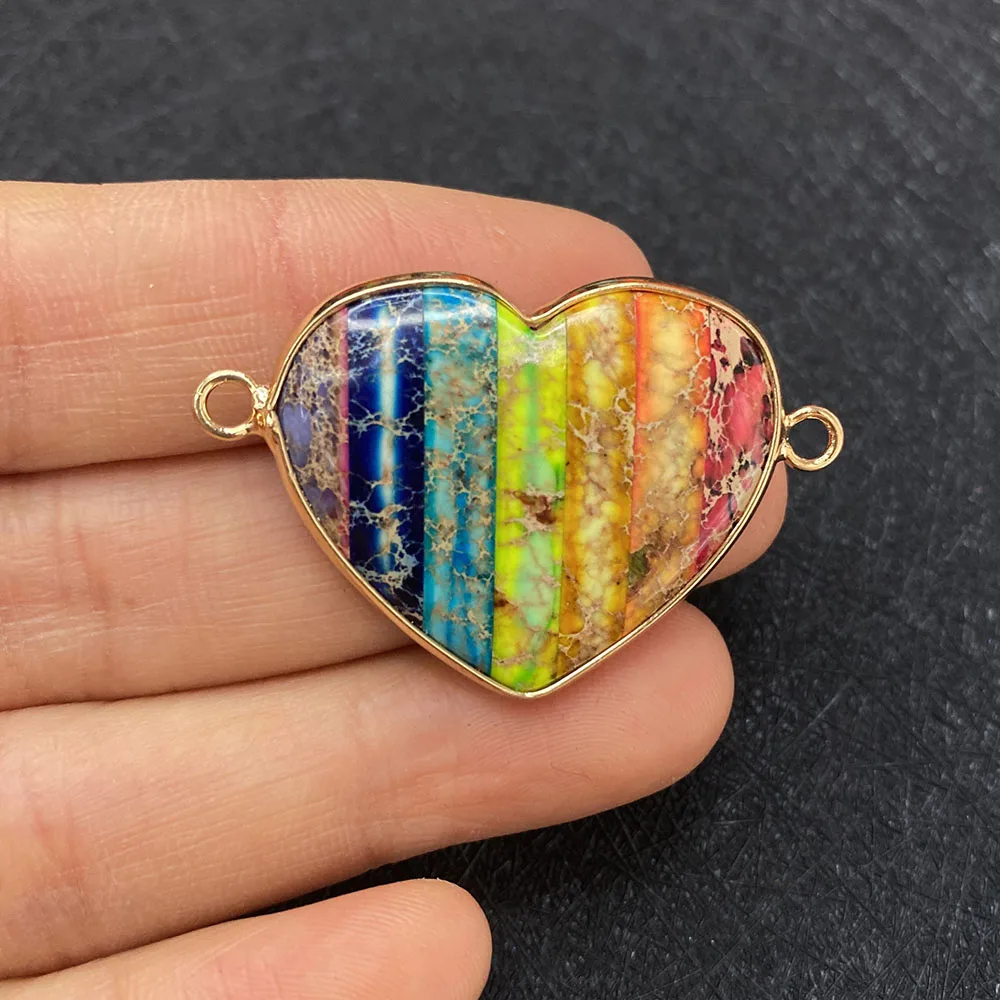 Natural Stone Colored Heart Pendant 26x39mm Double Hole Connector Seven Chakra Charm Jewelry DIY Necklace Earring Accessories
Natural Stone Colored Heart Pendant 26x39mm Double Hole Connector Seven Chakra Charm Jewelry DIY Necklace Earring Accessories