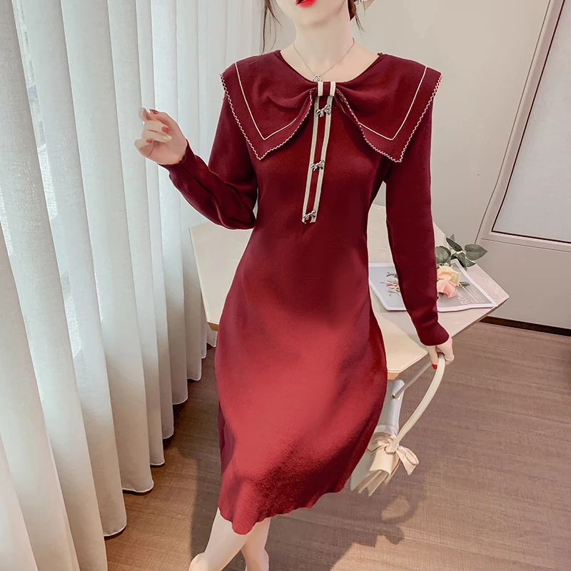 Long Sleeve Sweet Bow Peter Pan collar High waist Dresses thickened knitted Sweater bottoming Dress Women Pullover Knitting 220J
Long Sleeve Sweet Bow Peter Pan collar High waist Dresses thickened knitted Sweater bottoming Dress Women Pullover Knitting 220J