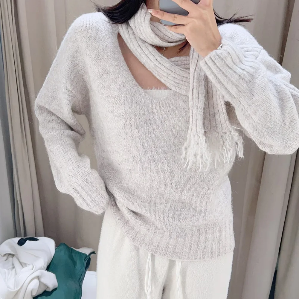 PB&ZA Women Vintage Sweaters Autumn Long Sleeve Oversize Knit Sweater Scarf Loose Casual Winter V-Neck Pullovers Tops2142147
PB&ZA Women Vintage Sweaters Autumn Long Sleeve Oversize Knit Sweater Scarf Loose Casual Winter V-Neck Pullovers Tops2142147