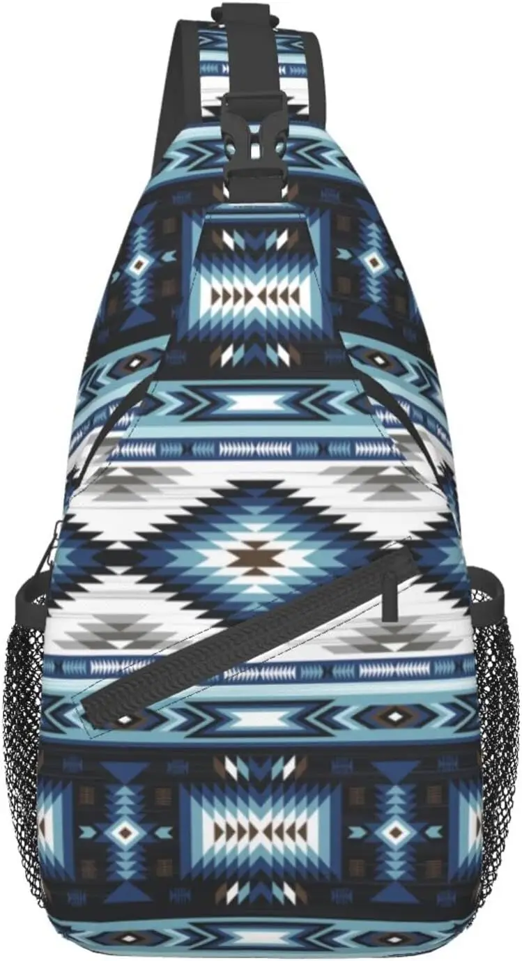 Aztec Style Sling Bag Crossbody Shoulder Backpack Blue Colors Tribal Seamless Navajo Pattern Travel Hiking Daypack for Men Women
Aztec Style Sling Bag Crossbody Shoulder Backpack Blue Colors Tribal Seamless Navajo Pattern Travel Hiking Daypack for Men Women