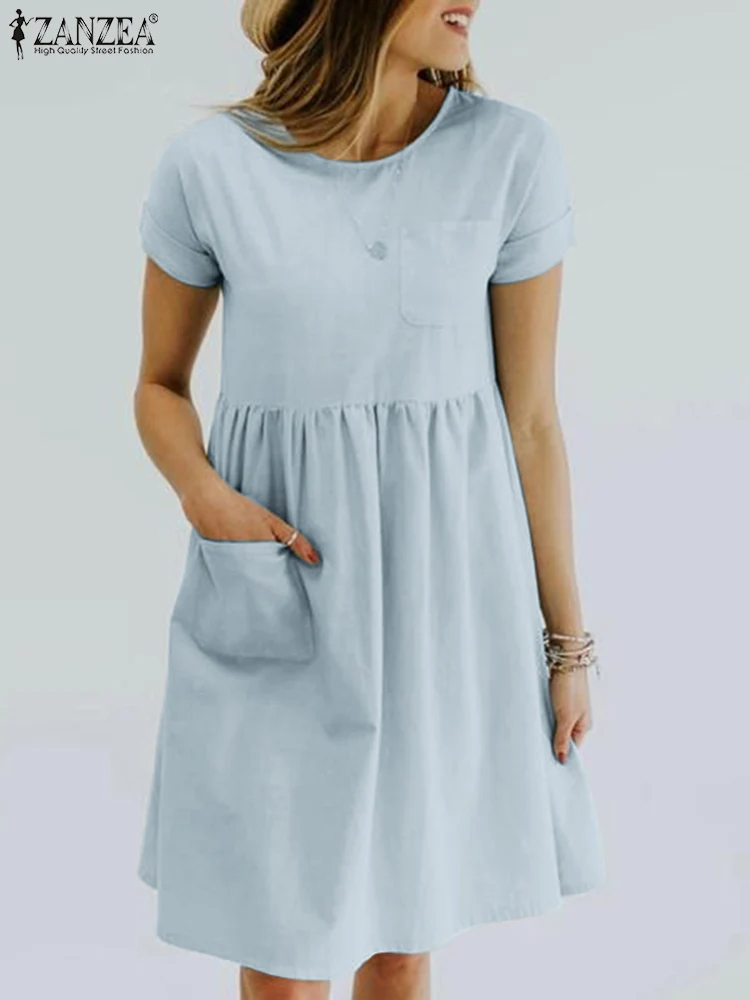 ZANZEA Summer Solid Elegant Women Dress O-Neck Short Sleeve Side Pockets Party OL Work Sundress Loose Casual Beach Vestido 2022
ZANZEA Summer Solid Elegant Women Dress O-Neck Short Sleeve Side Pockets Party OL Work Sundress Loose Casual Beach Vestido 2022
