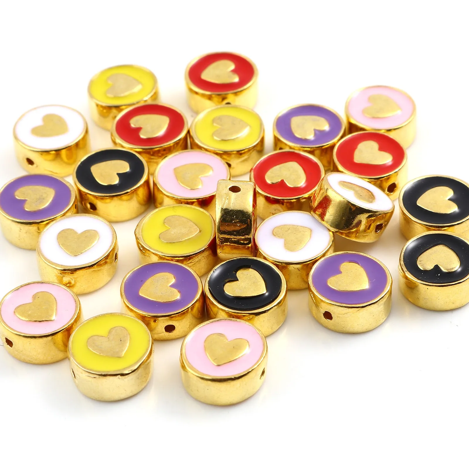 10PCs Valentine's Day Spacer Beads Flat Round Metal Multicolor Heart Enamel Loose Beads DIY Making Bracelets Jewelry Gifts 10mm
10PCs Valentine's Day Spacer Beads Flat Round Metal Multicolor Heart Enamel Loose Beads DIY Making Bracelets Jewelry Gifts 10mm
